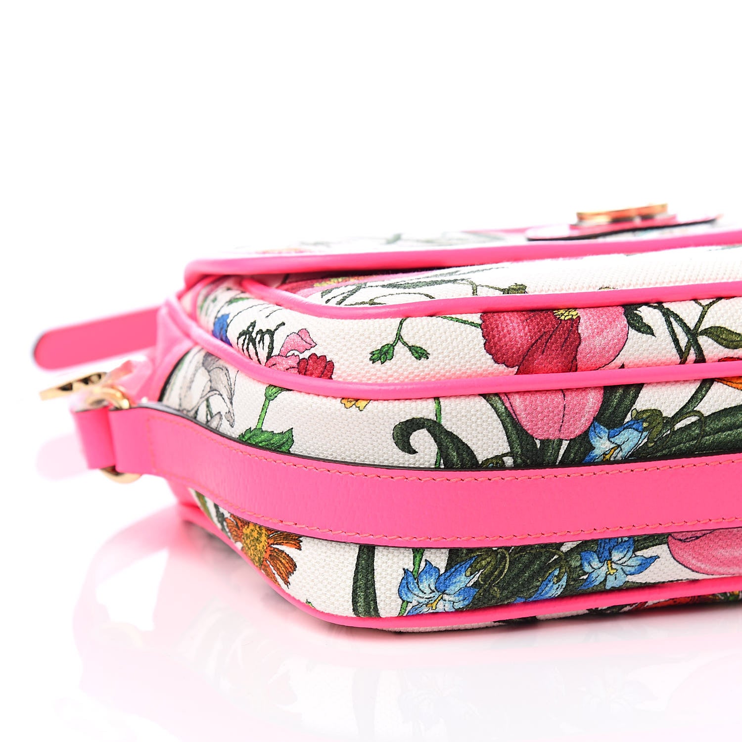 Gucci Canvas Flora Floral Shoulder Bag White Fuchsia Fluo 8 of 10