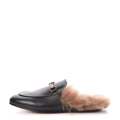 Gucci Calfskin Fur Womens Princetown Slippers 39 Black 1 of 8