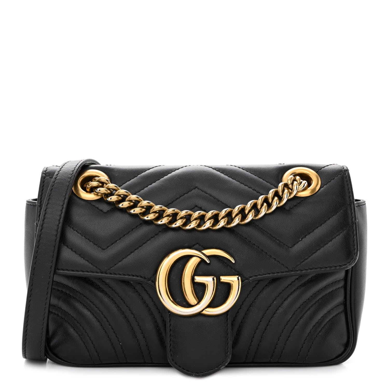 Gucci Calfskin Matelasse Mini GG Marmont Shoulder Bag Black 1 of 14