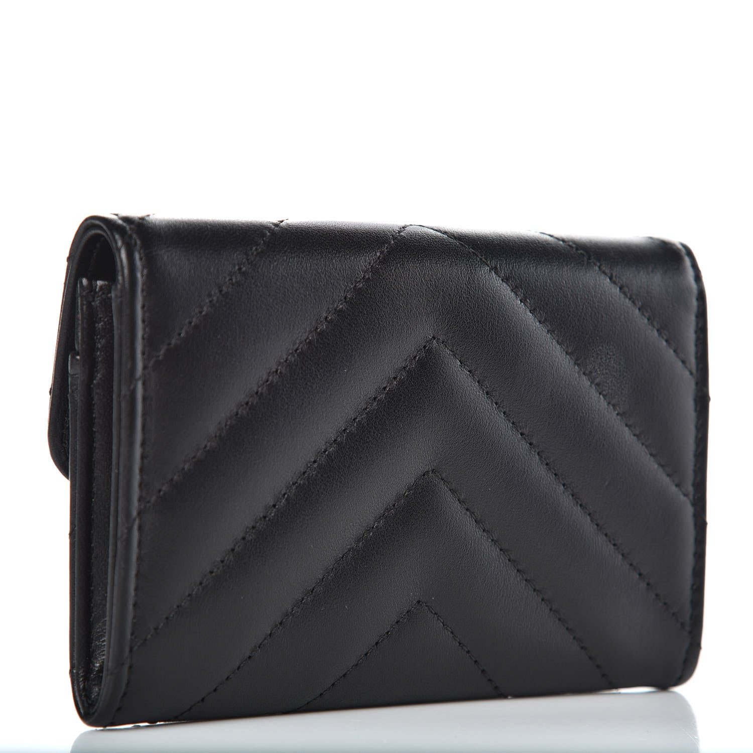 Chanel Lambskin Chevron Quilted Flap Card Holder Black 3 of 10