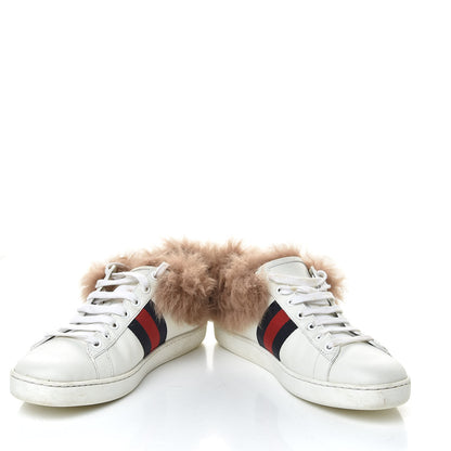 Gucci Calfskin Wool Web Bee Embroidered Womens Ace Sneakers 38 White 5 of 12
