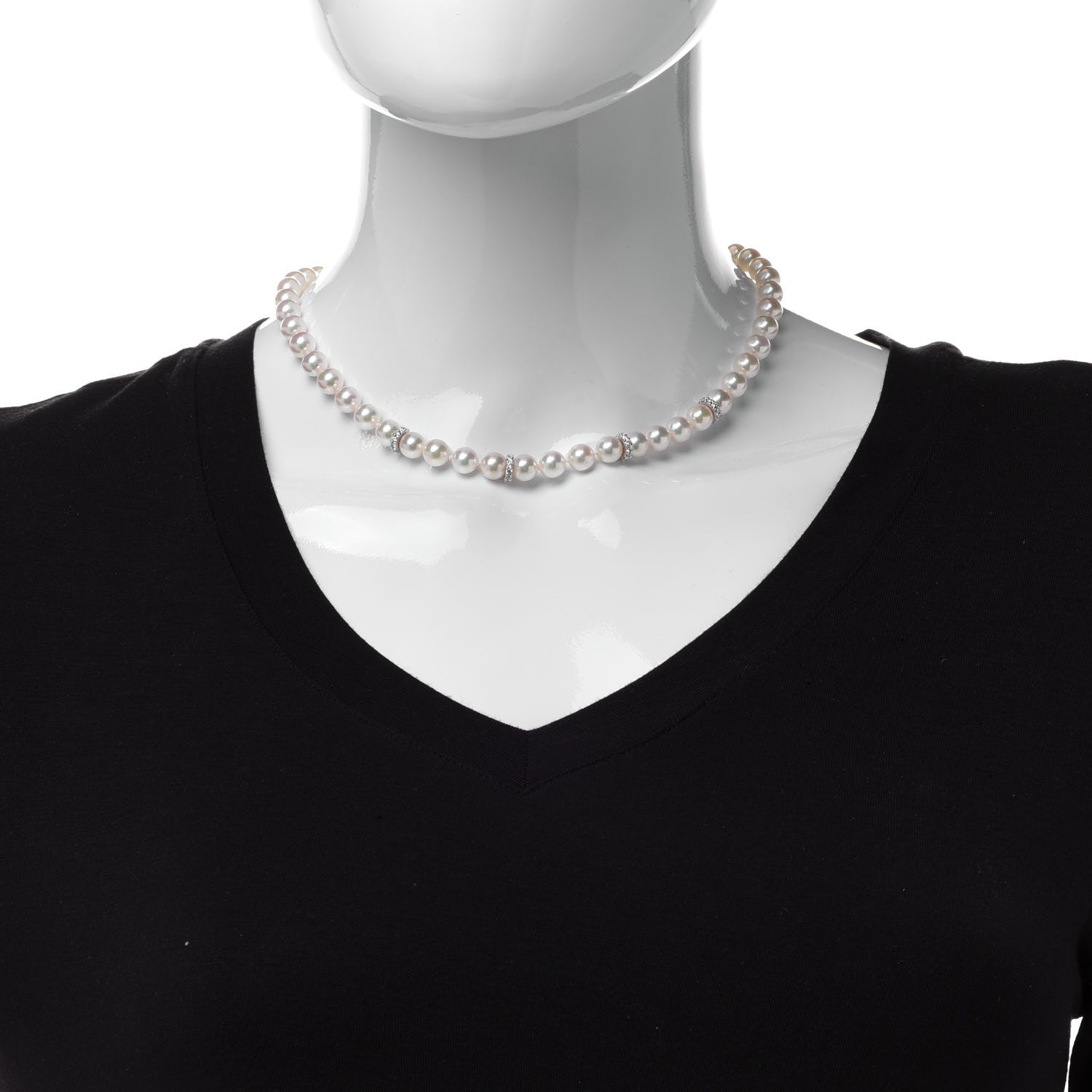 Mikimoto 18K White Gold Diamond Akoya Pearl 7-7.5mm Strand Rondelle Necklace 2 of 6