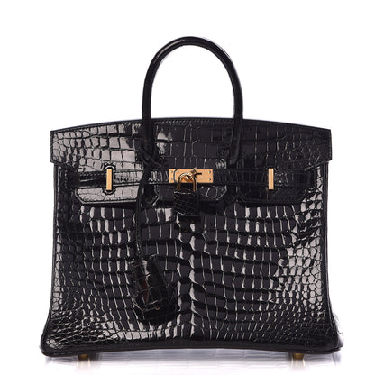 Hermes Shiny Porosus Crocodile Birkin 25 Black 1 of 35