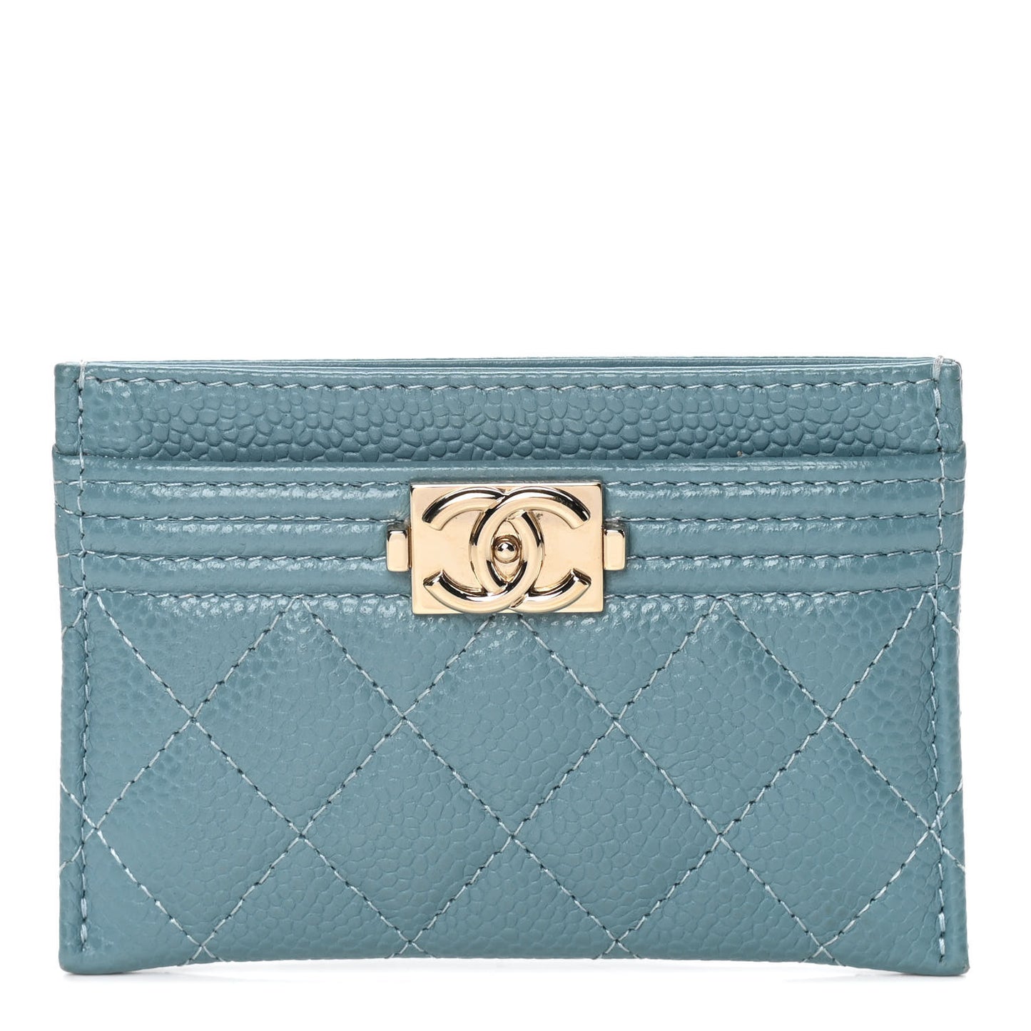 Caviar Quilted Boy Card Holder Light Blue