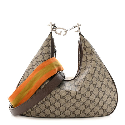 Gucci GG Supreme Monogram Textured Calfskin Web Large Attache Shoulder Bag Beige Ebony New Acero 1 of 16