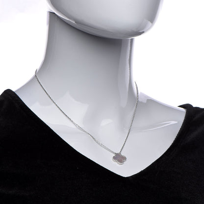 Van Cleef & Arpels 18K White Gold Mother of Pearl Vintage Alhambra Pendant Necklace 2 of 6
