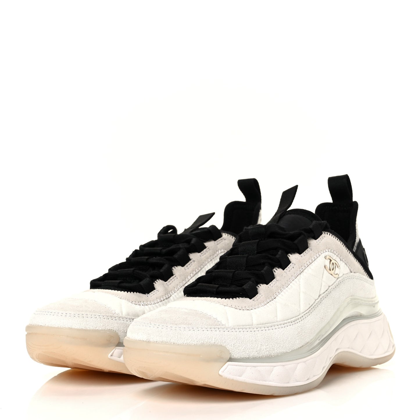 Velvet Calfskin Mixed Fibers CC Sneakers 38.5 Ivory Black