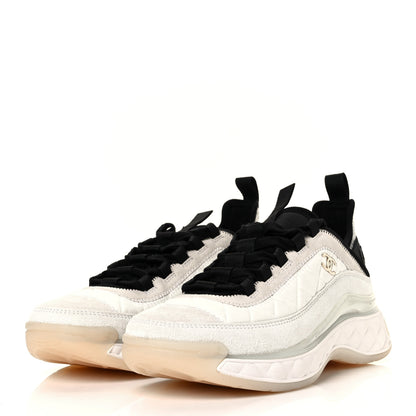 Chanel Velvet Calfskin Mixed Fibers CC Sneakers 38.5 Ivory Black 3 of 9