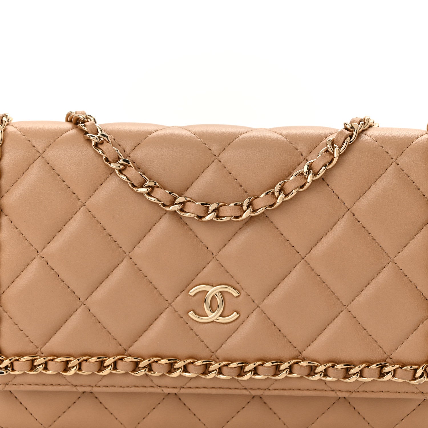 Chanel Lambskin Quilted Chain Around Wallet On Chain WOC Beige 9 of 11