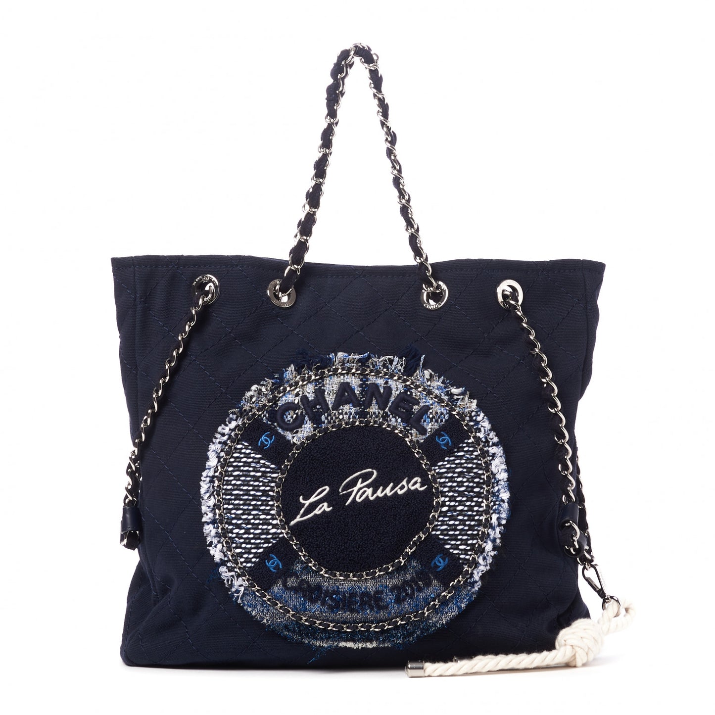 Canvas Quilted La Pausa Large Shopping Tote Navy
