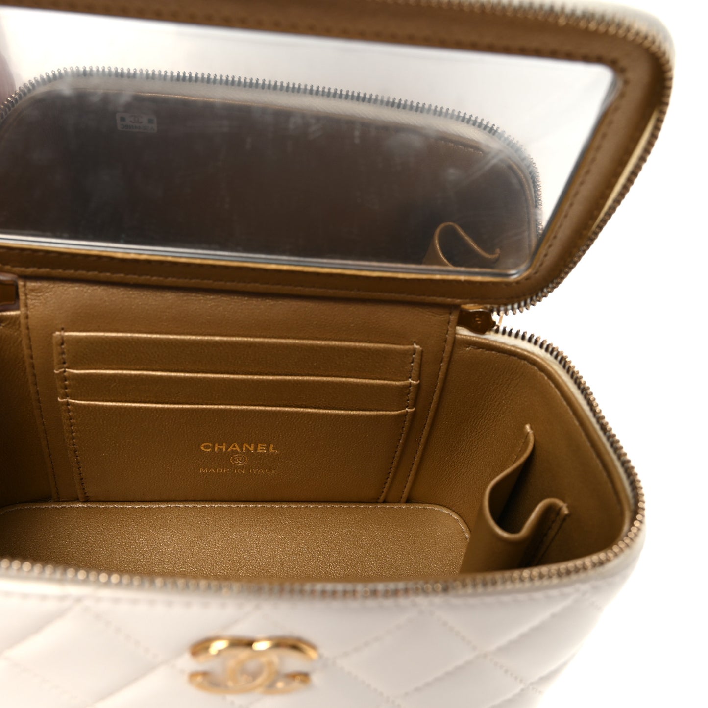 Lambskin Enamel Quilted Logo Small Vanity Case With Chain White