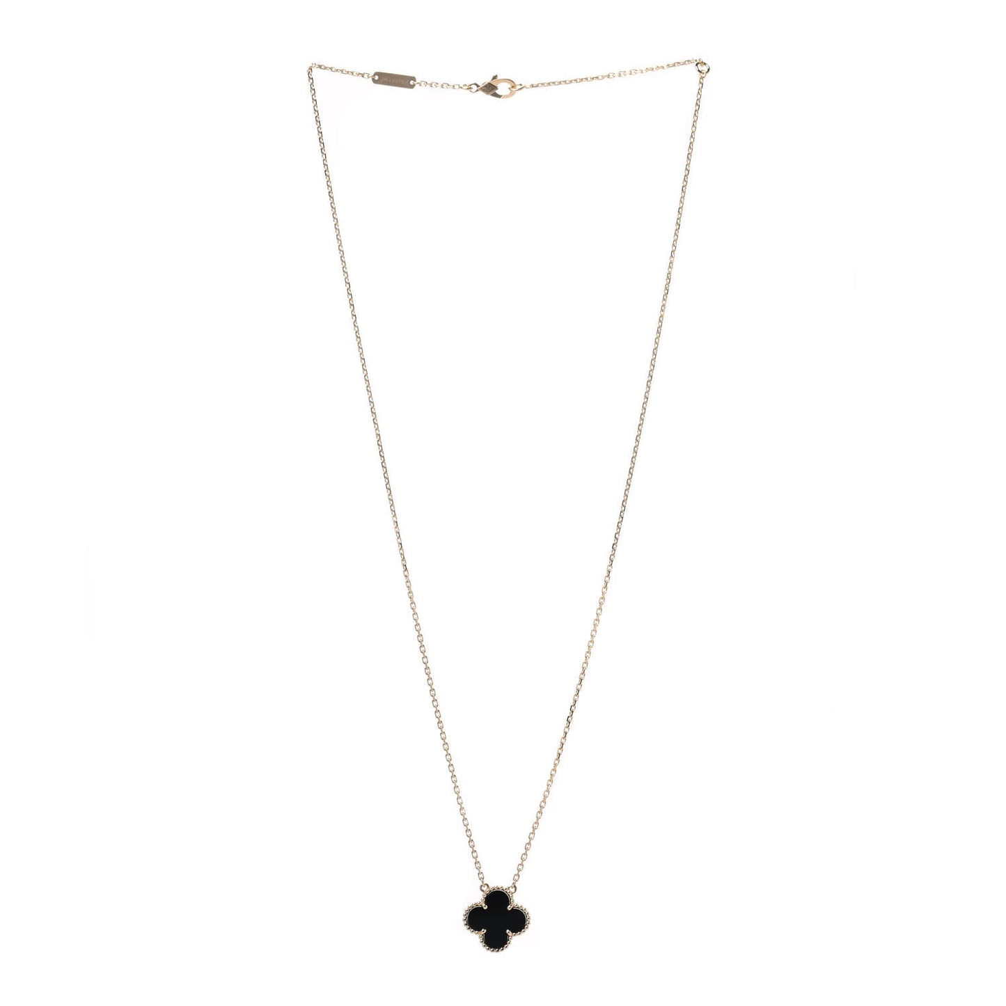 18K Yellow Gold Black Onyx Vintage Alhambra Pendant Necklace