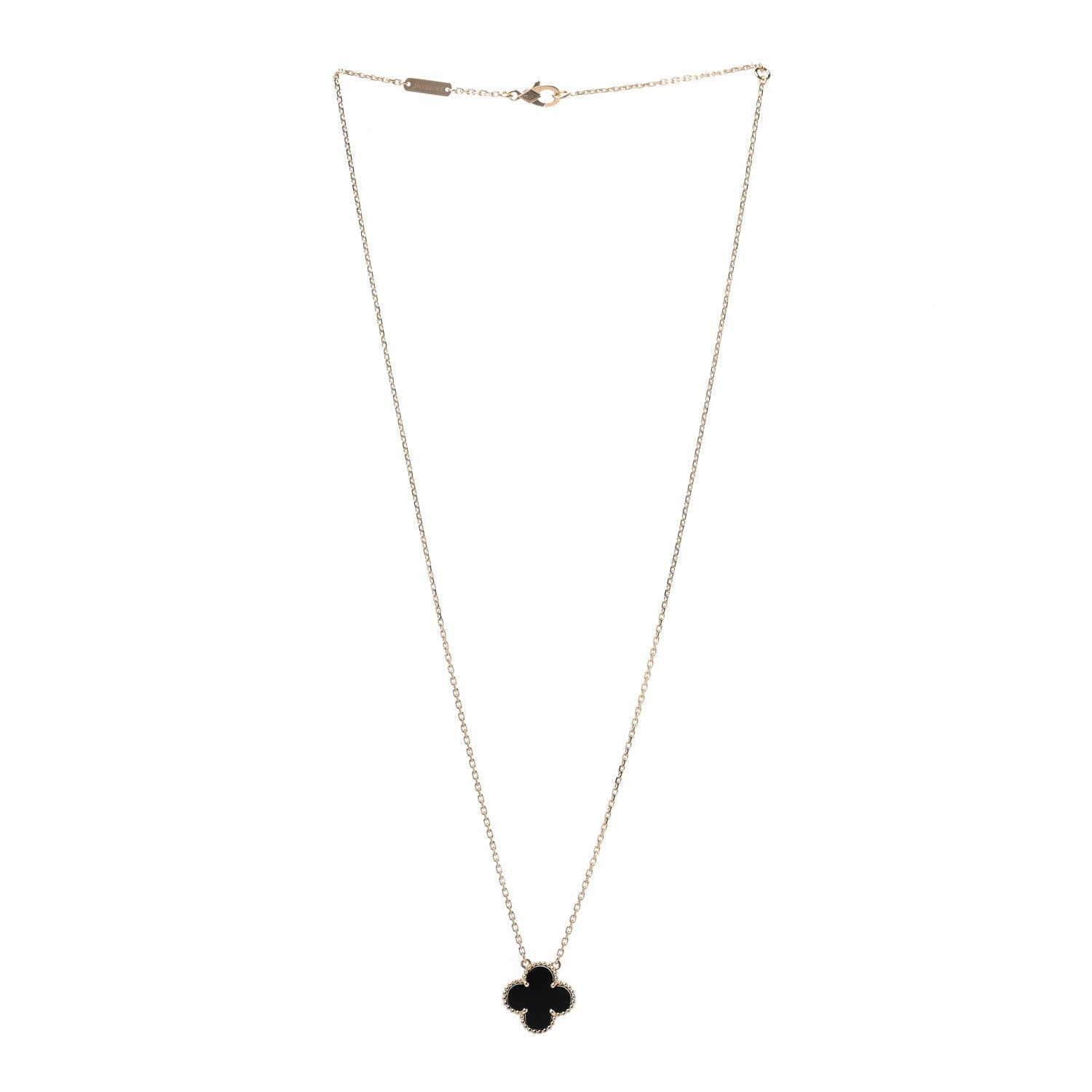 Van Cleef & Arpels 18K Yellow Gold Black Onyx Vintage Alhambra Pendant Necklace 3 of 6