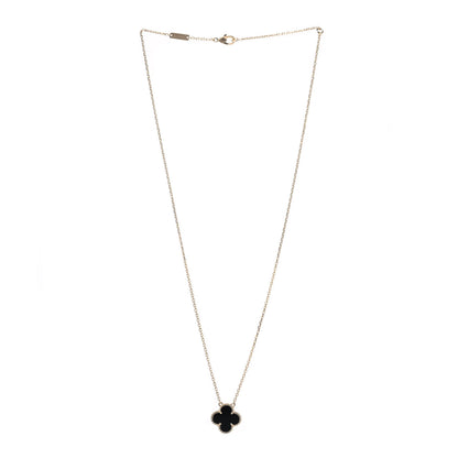 Van Cleef & Arpels 18K Yellow Gold Black Onyx Vintage Alhambra Pendant Necklace 3 of 6