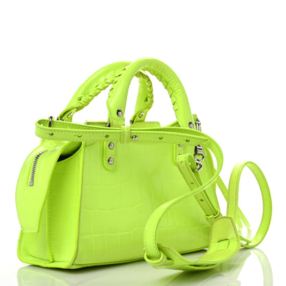Balenciaga Semi Shiny Calfskin Crocodile Embossed Neo Classic Silver Hardware Mini City Fluo Yellow 3 of 26