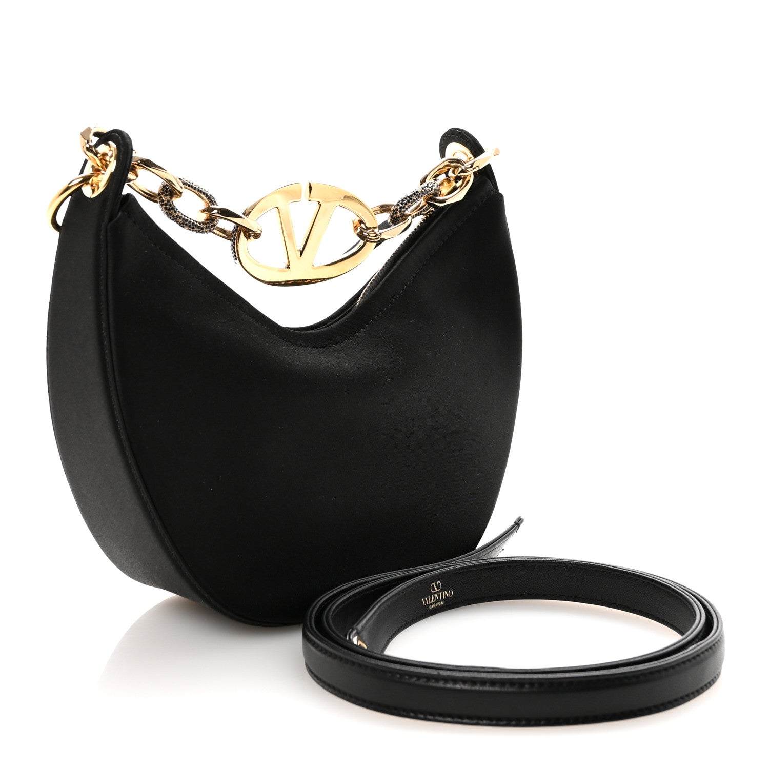 Valentino Garavani Satin Crystal Mini Vlogo Moon Bag Black 3 of 9