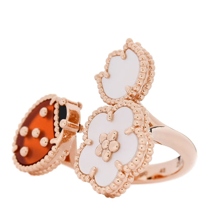 Van Cleef & Arpels 18K Rose Gold Mother of Pearl Carnelian Black Onyx Lucky Spring Between the Finger Ring 48 4.5 3 of 7