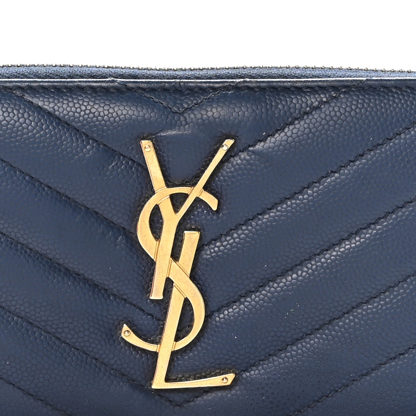 Grain De Poudre Matelasse Chevron Monogram Zip Around Wallet Deep Marine