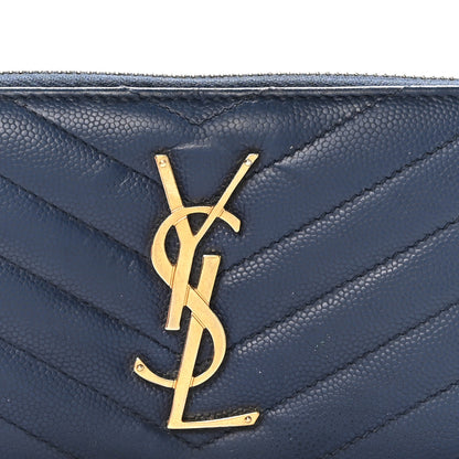Saint Laurent Grain De Poudre Matelasse Chevron Monogram Zip Around Wallet Deep Marine 7 of 8