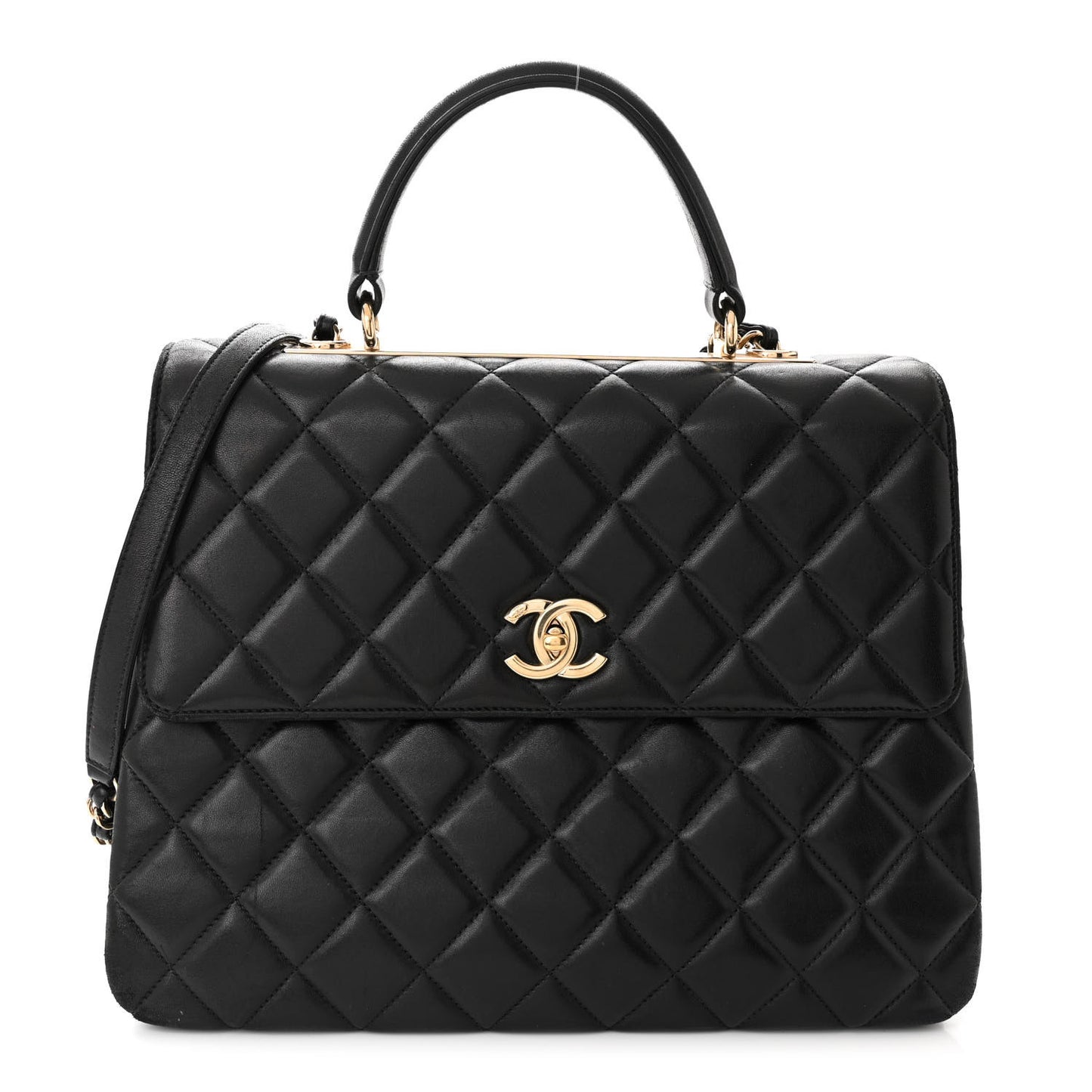 Lambskin Quilted Large Trendy CC Dual Handle Flap Bag Black