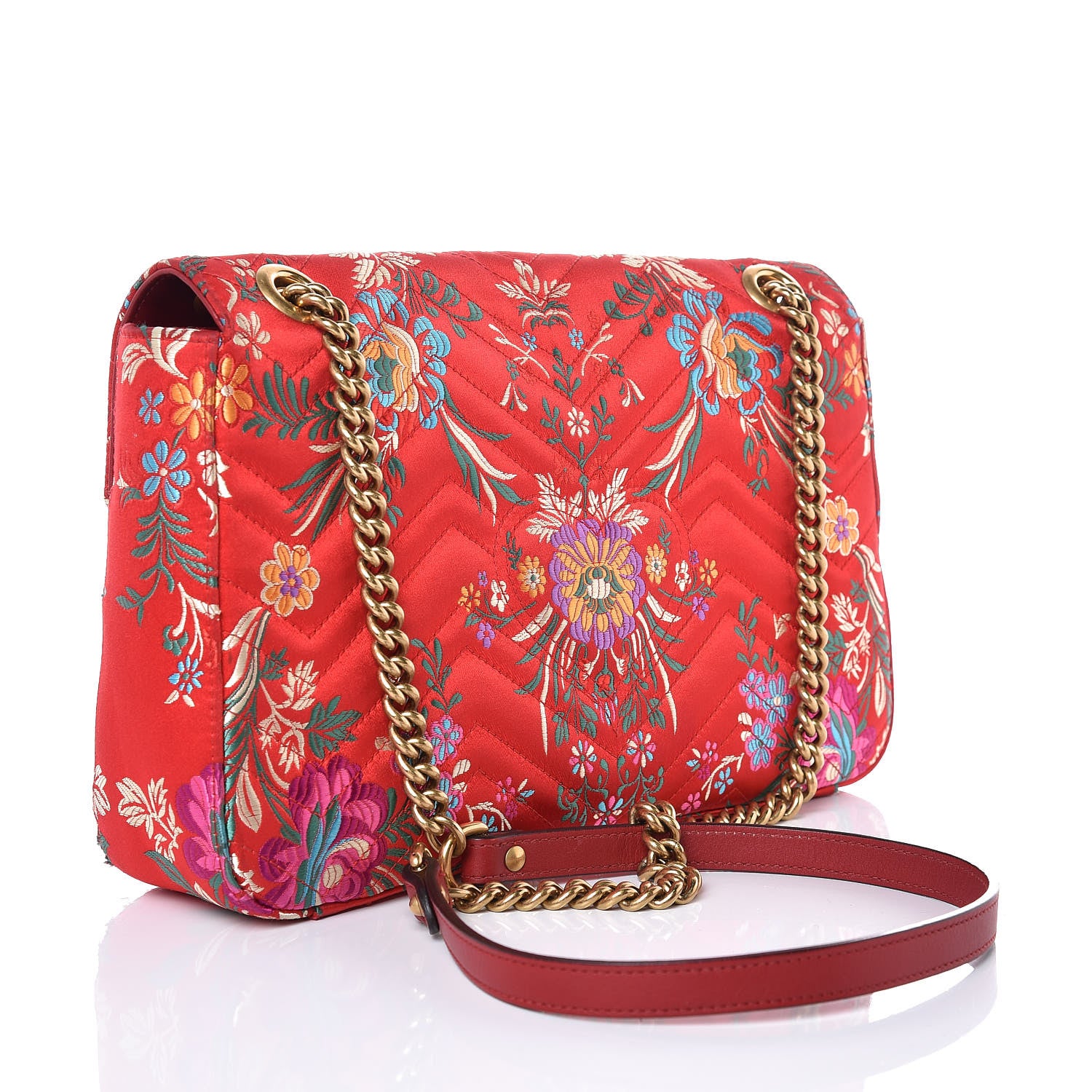 Gucci Jacquard Matelasse Floral Medium GG Marmont Shoulder Bag Red 3 of 8