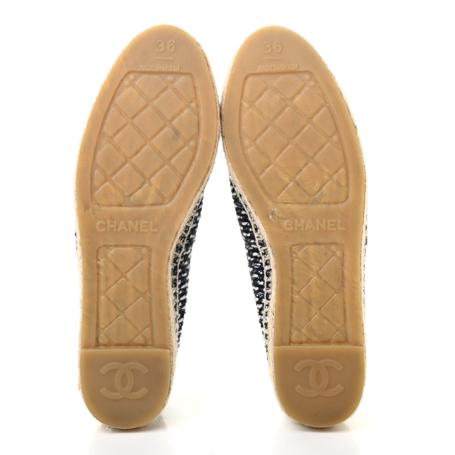 Tweed Grosgrain CC Espadrilles 36 Black Navy White