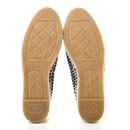 Chanel Tweed Grosgrain CC Espadrilles 36 Black Navy White 5 of 9