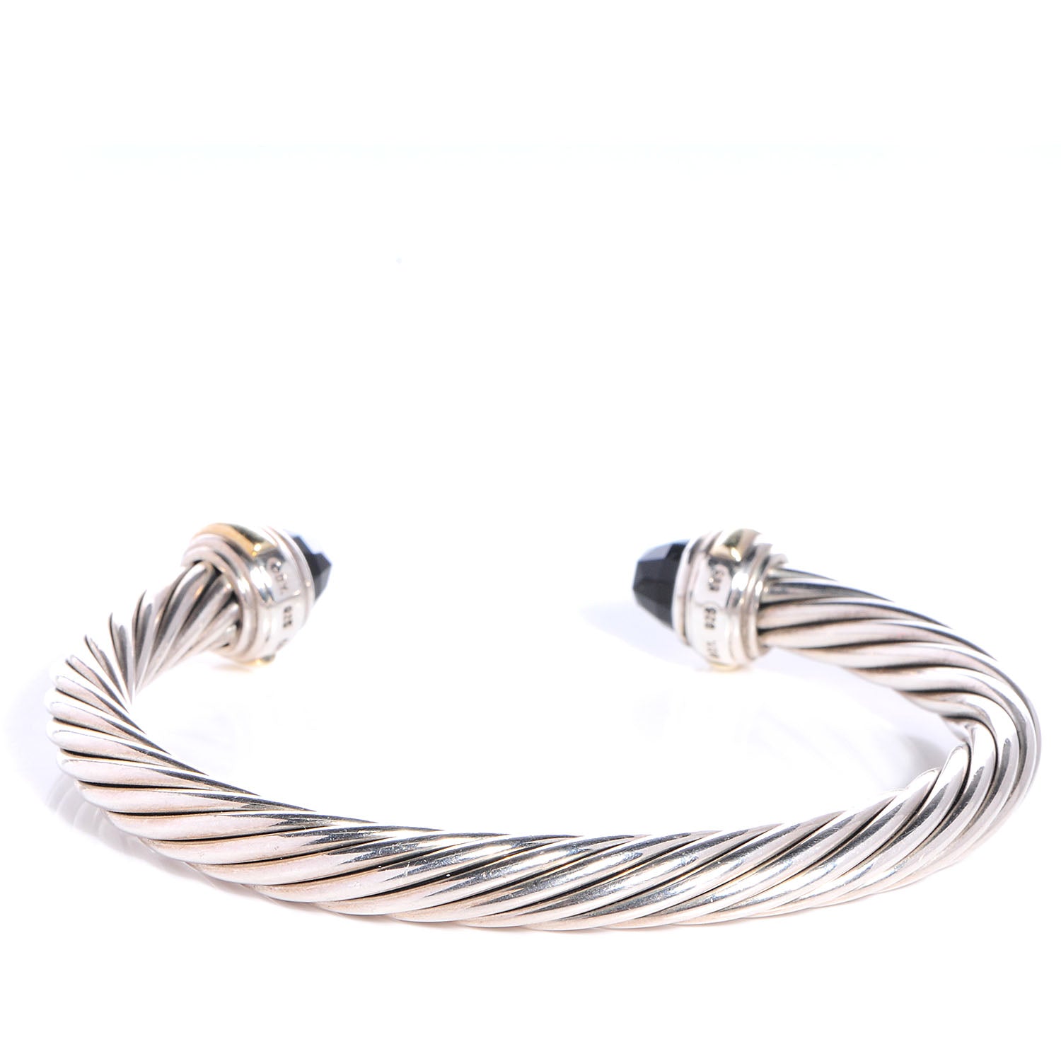 David Yurman Sterling Silver 14K Yellow Gold Black Onyx 7mm Cable Classics Bracelet 4 of 6