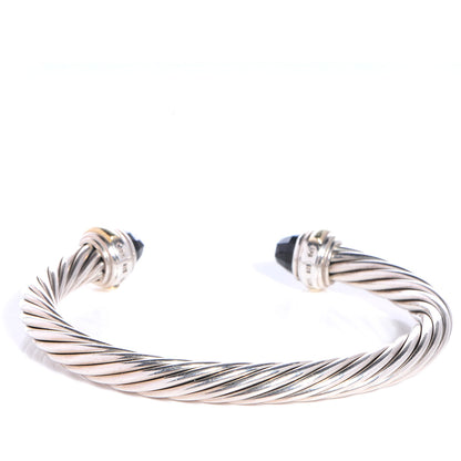 David Yurman Sterling Silver 14K Yellow Gold Black Onyx 7mm Cable Classics Bracelet 4 of 6