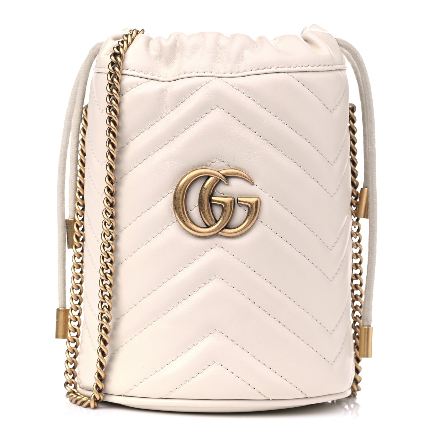 Calfskin Matelasse Mini GG Marmont 2.0 Bucket Bag White
