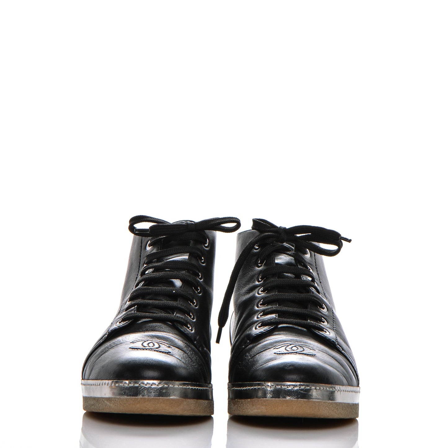 Calfskin CC Cap Toe High Top Sneaker Boot 39 Black