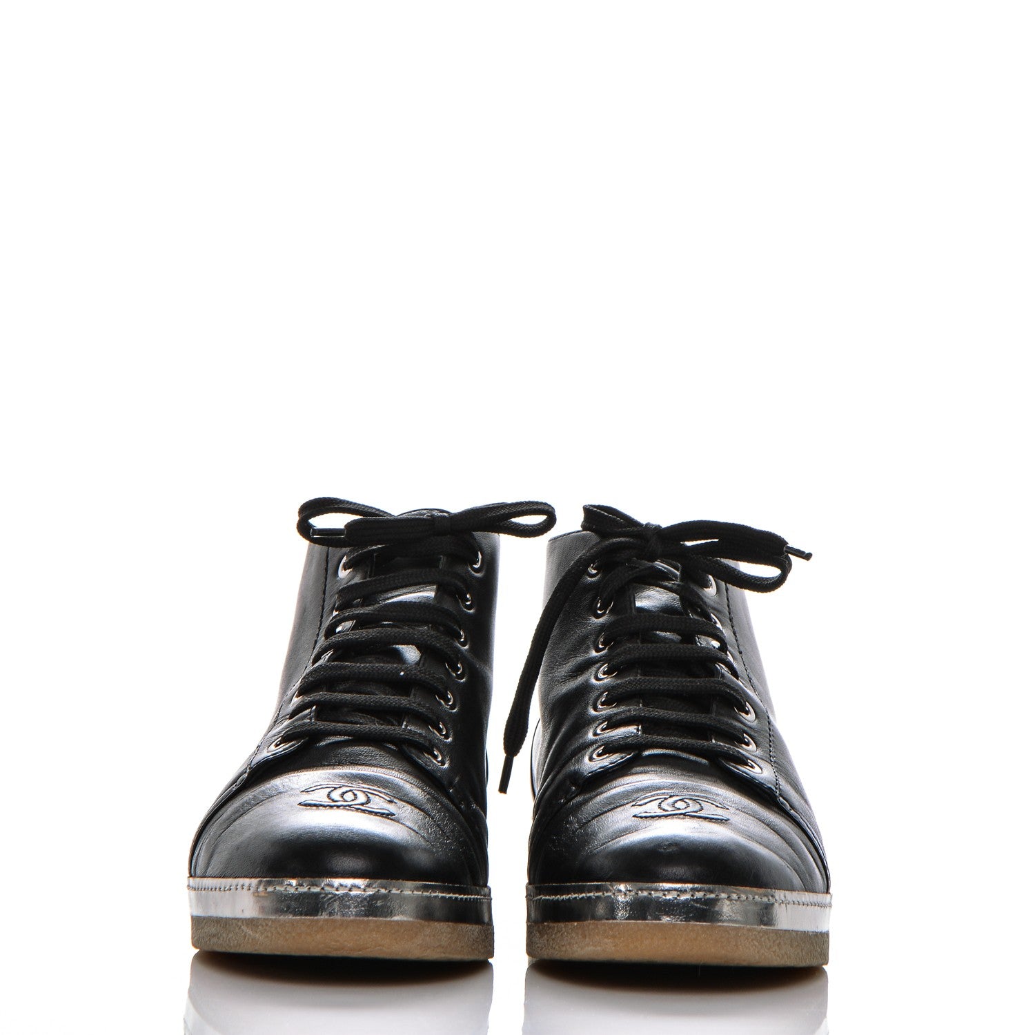 Chanel Calfskin CC Cap Toe High Top Sneaker Boot 39 Black 2 of 7