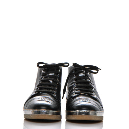 Chanel Calfskin CC Cap Toe High Top Sneaker Boot 39 Black 2 of 7