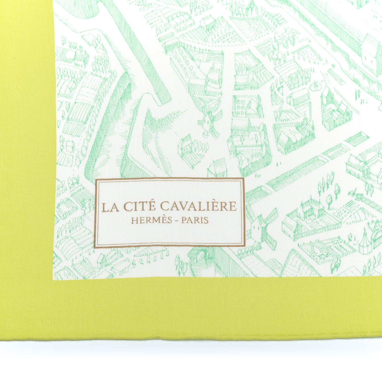 Hermes Cashmere Silk La Cite Cavaliere Shawl 140 Vert Fluo Vert D'eau 3 of 5