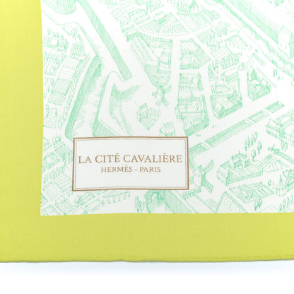 Hermes Cashmere Silk La Cite Cavaliere Shawl 140 Vert Fluo Vert D'eau 3 of 5