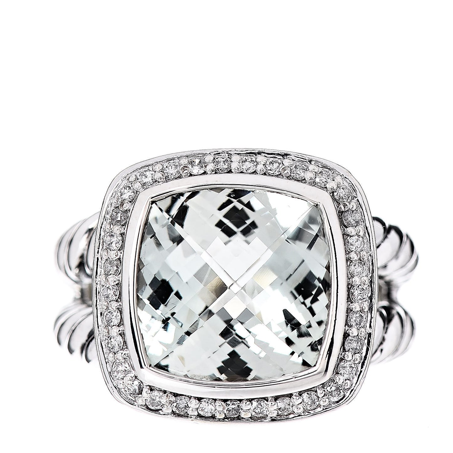 Sterling Silver Diamond Prasiolite 11mm Albion Ring 52 6
