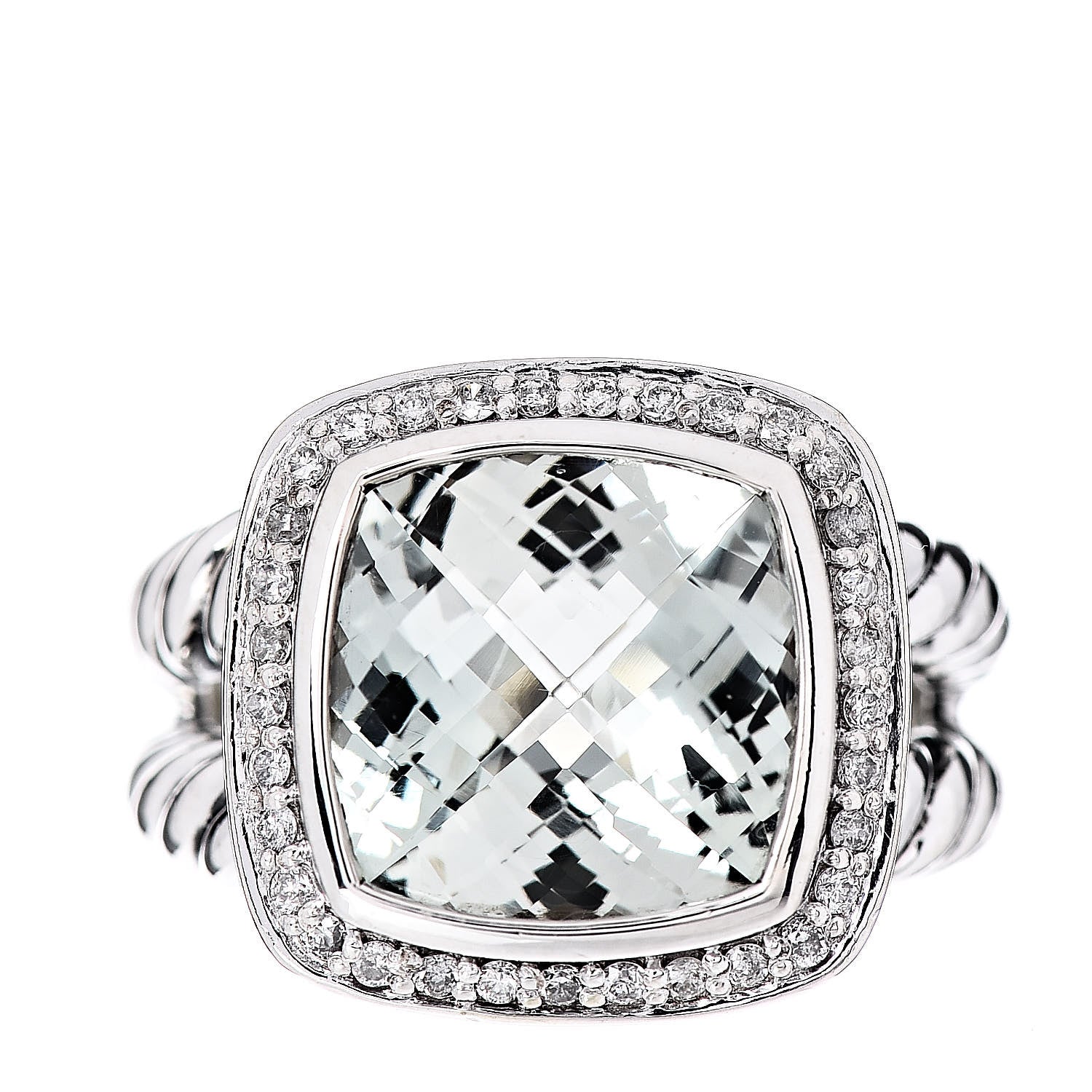 David Yurman Sterling Silver Diamond Prasiolite 11mm Albion Ring 52 6 1 of 5