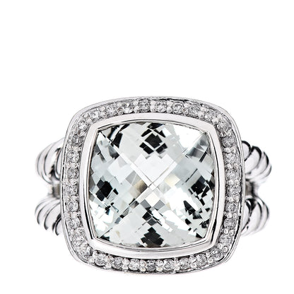 David Yurman Sterling Silver Diamond Prasiolite 11mm Albion Ring 52 6 1 of 5