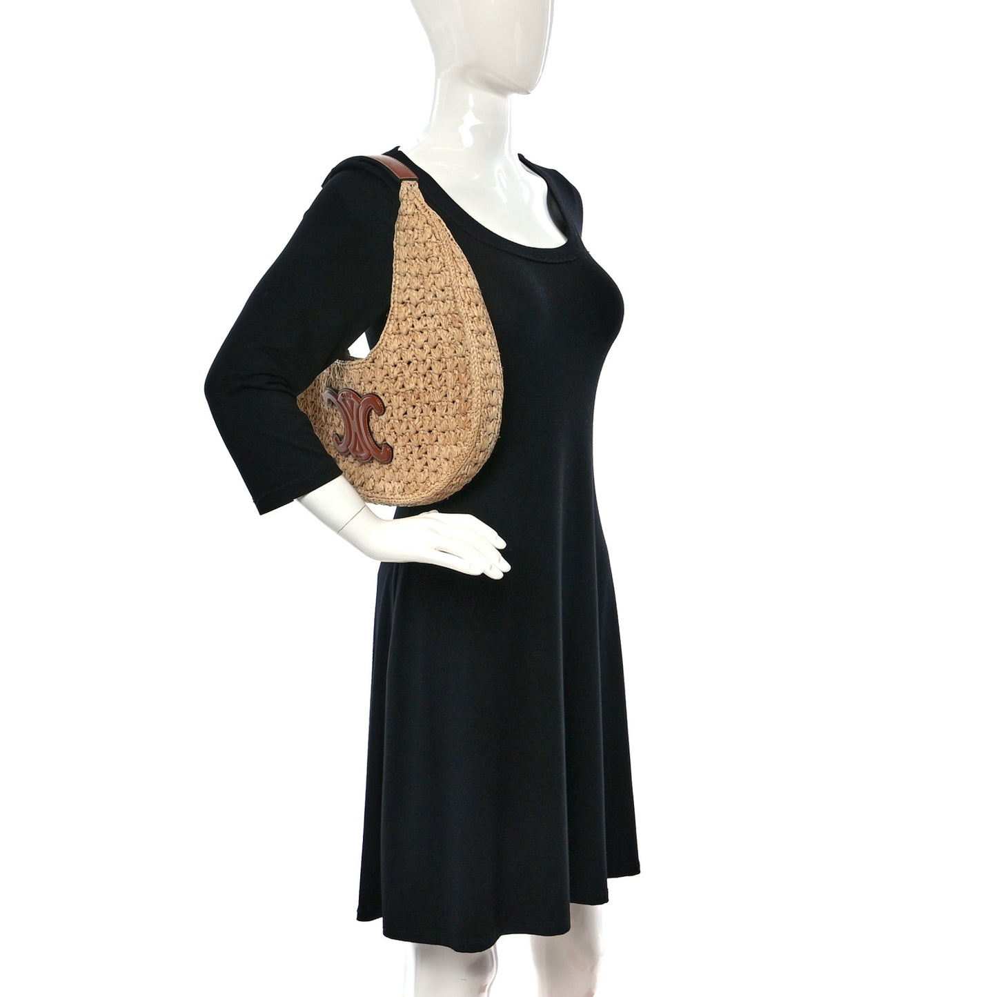 Raffia Calfskin Triomphe Panier Hobo Bag Natural Tan