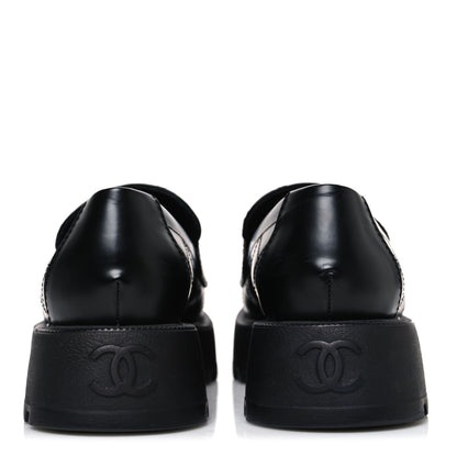Chanel Calfskin Stitched CC Loafers 37.5 Black 6 of 11