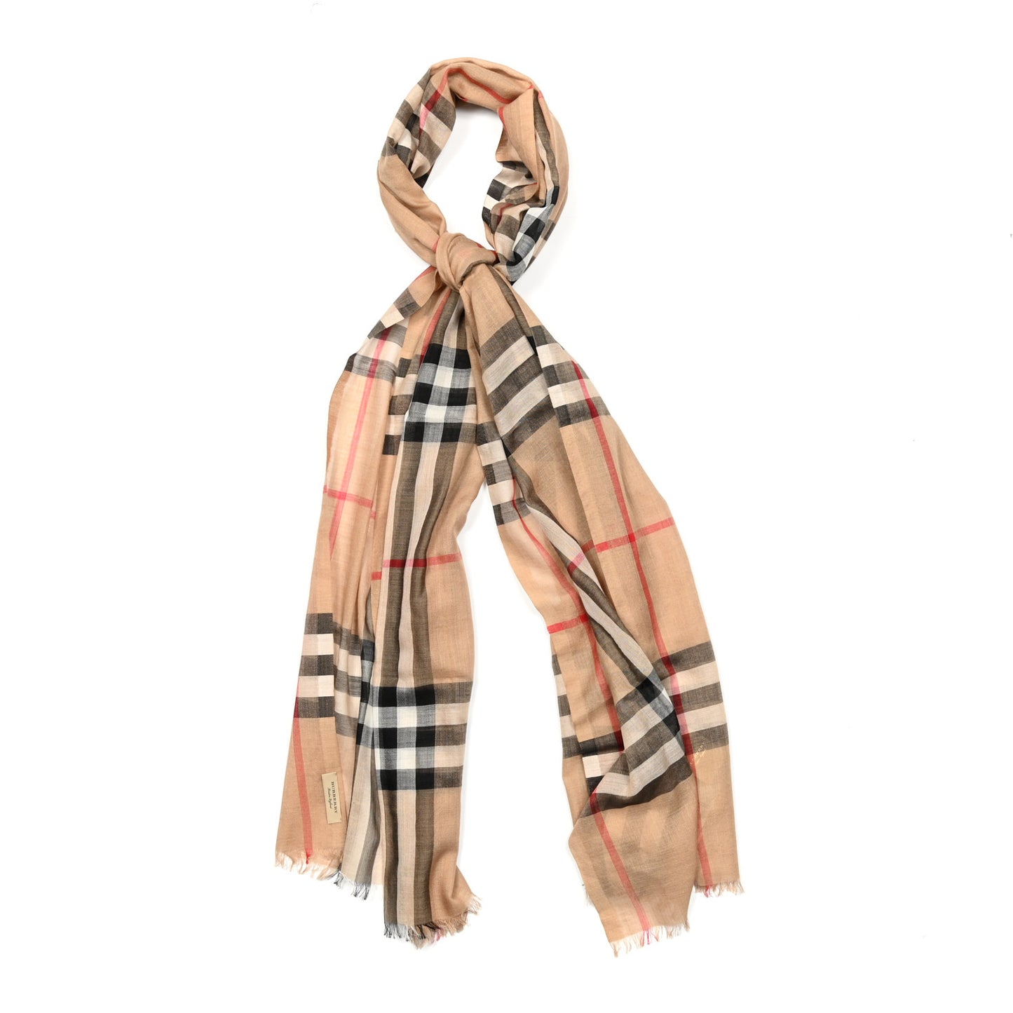 Wool Silk Giant Check Lightweight Scarf Camel