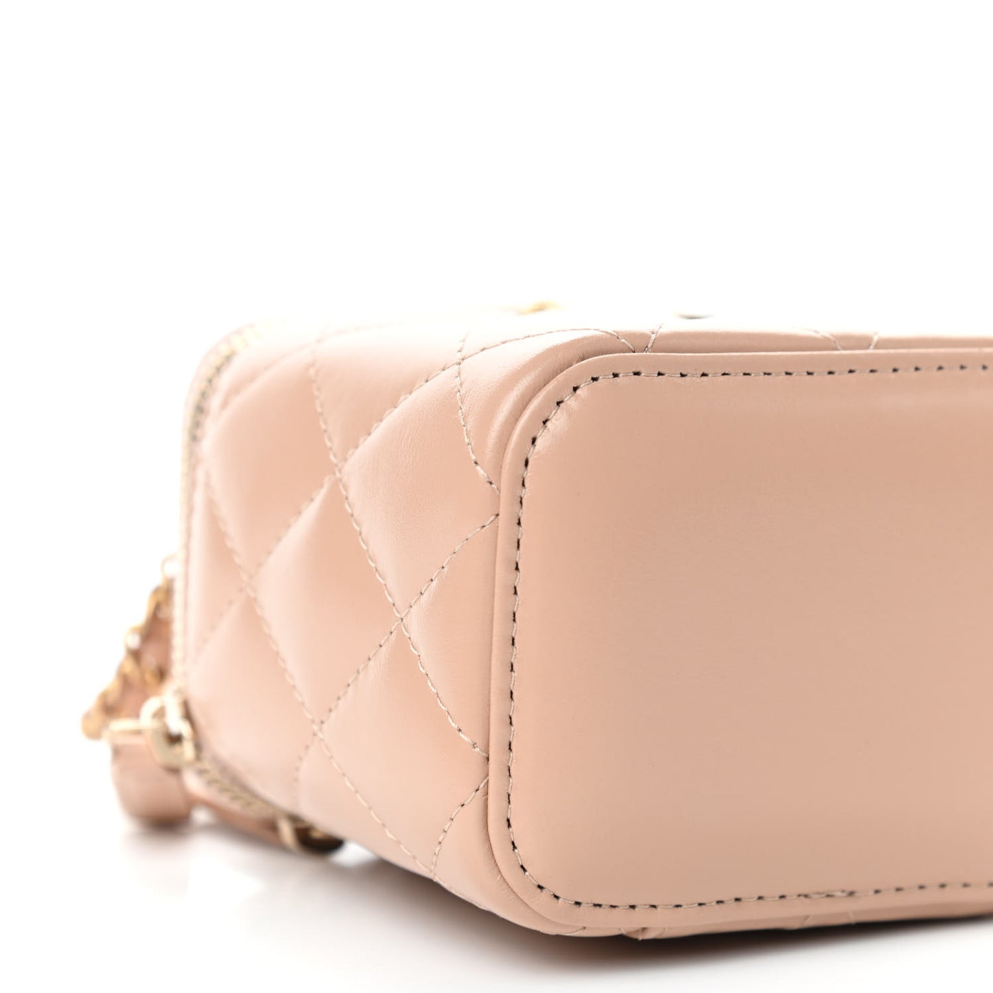 Calfskin Quilted Mini Perfect Fit Vanity Case With Chain Beige
