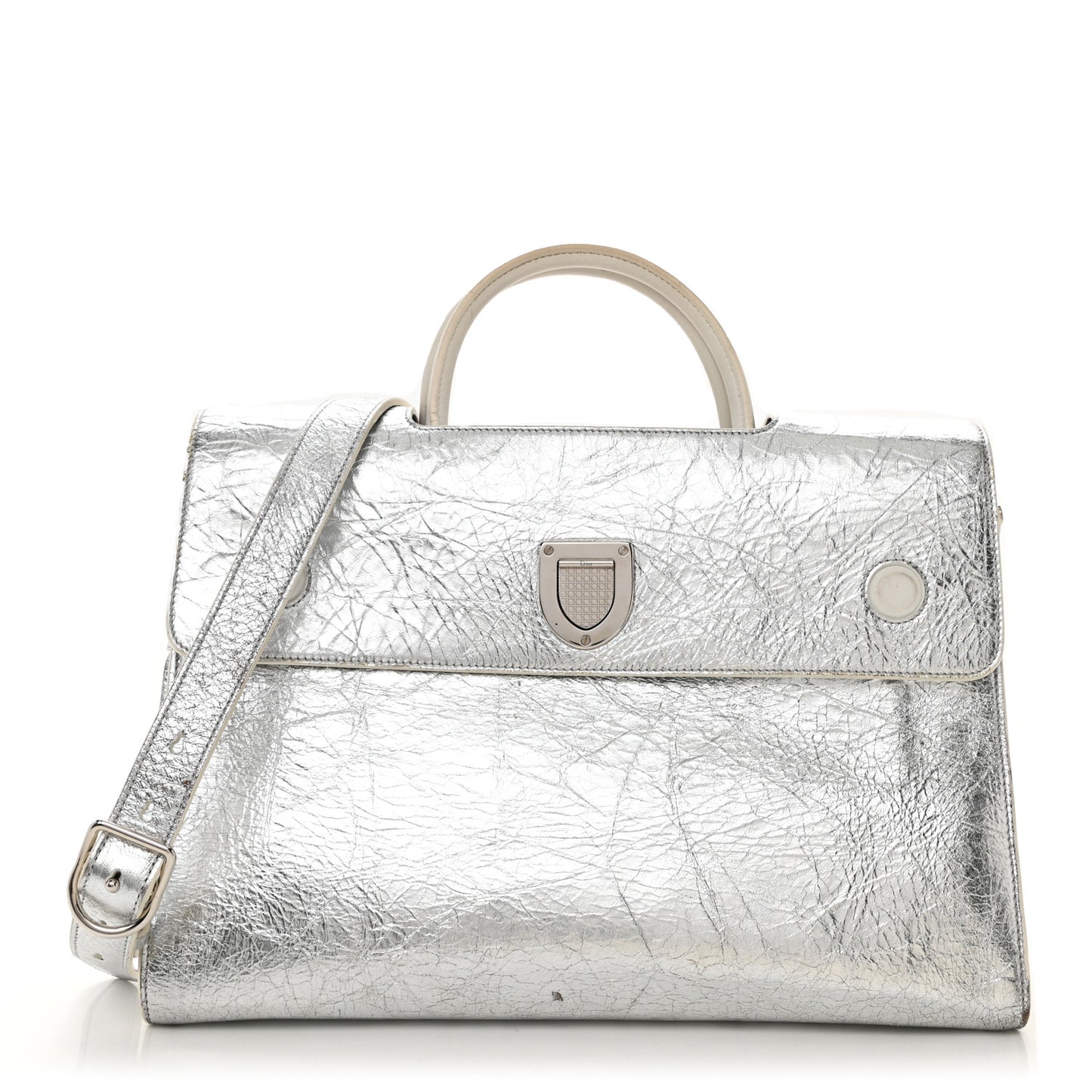 Metallic Calfskin Large Diorever Flap Silver