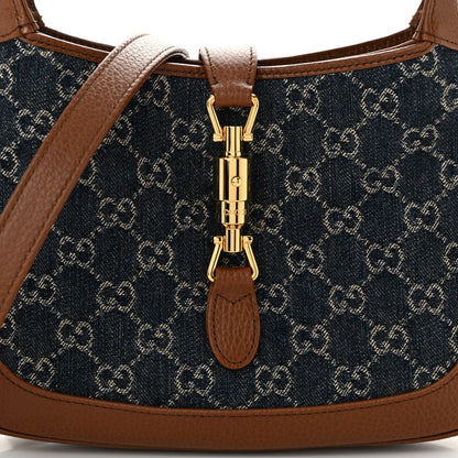 Gucci New Denim GG Monogram Calfskin Small Jackie 1961 Hobo Blue Tea Cuir 8 of 11