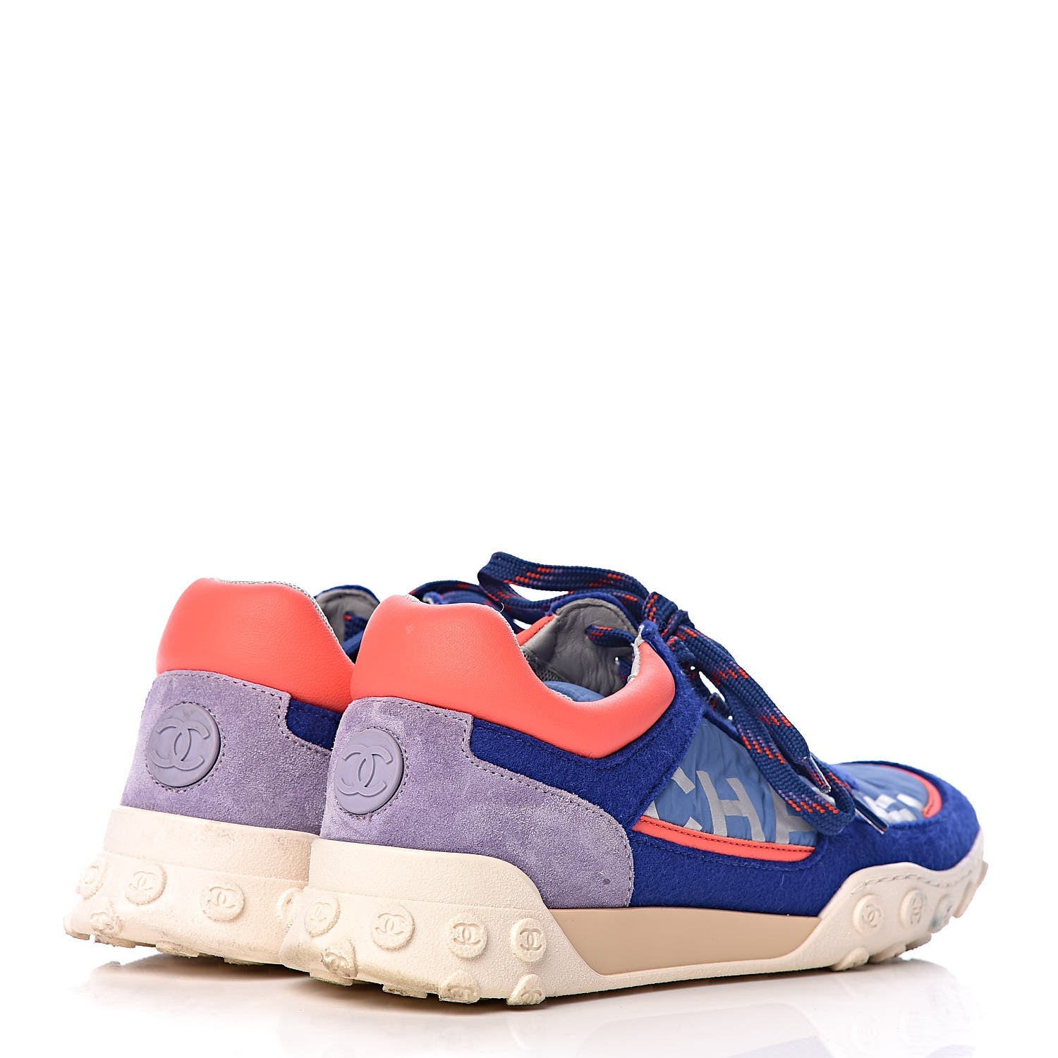 Chanel Wool Nylon Lambskin Suede Calfskin Womens Logo Sneakers 36 Blue Coral 4 of 8