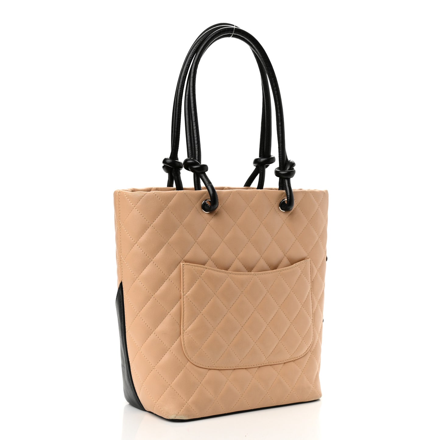 Calfskin Quilted Medium Cambon Tote Beige Black