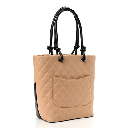 Chanel Calfskin Quilted Medium Cambon Tote Beige Black 3 of 16