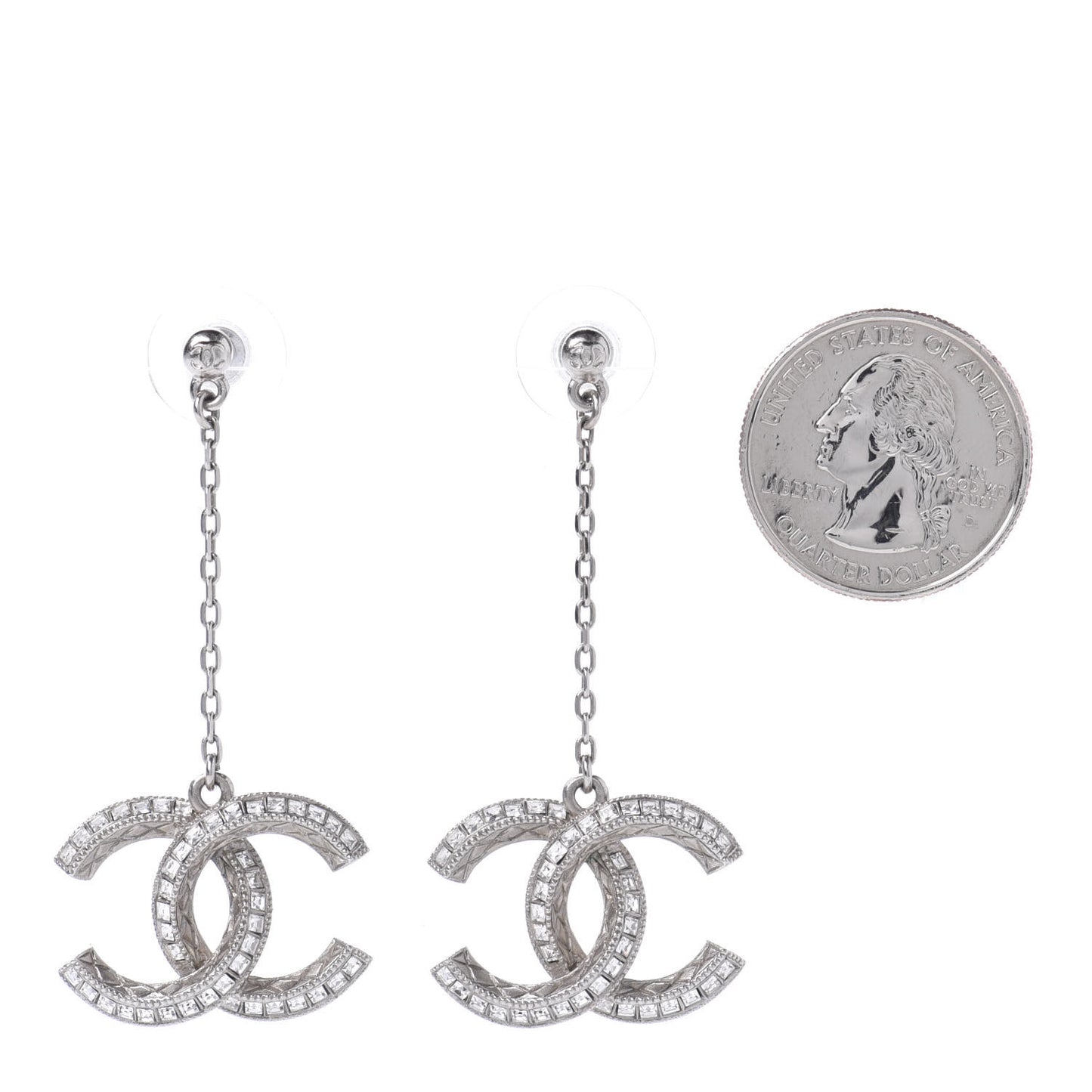 Baguette Crystal CC Drop Earrings Silver