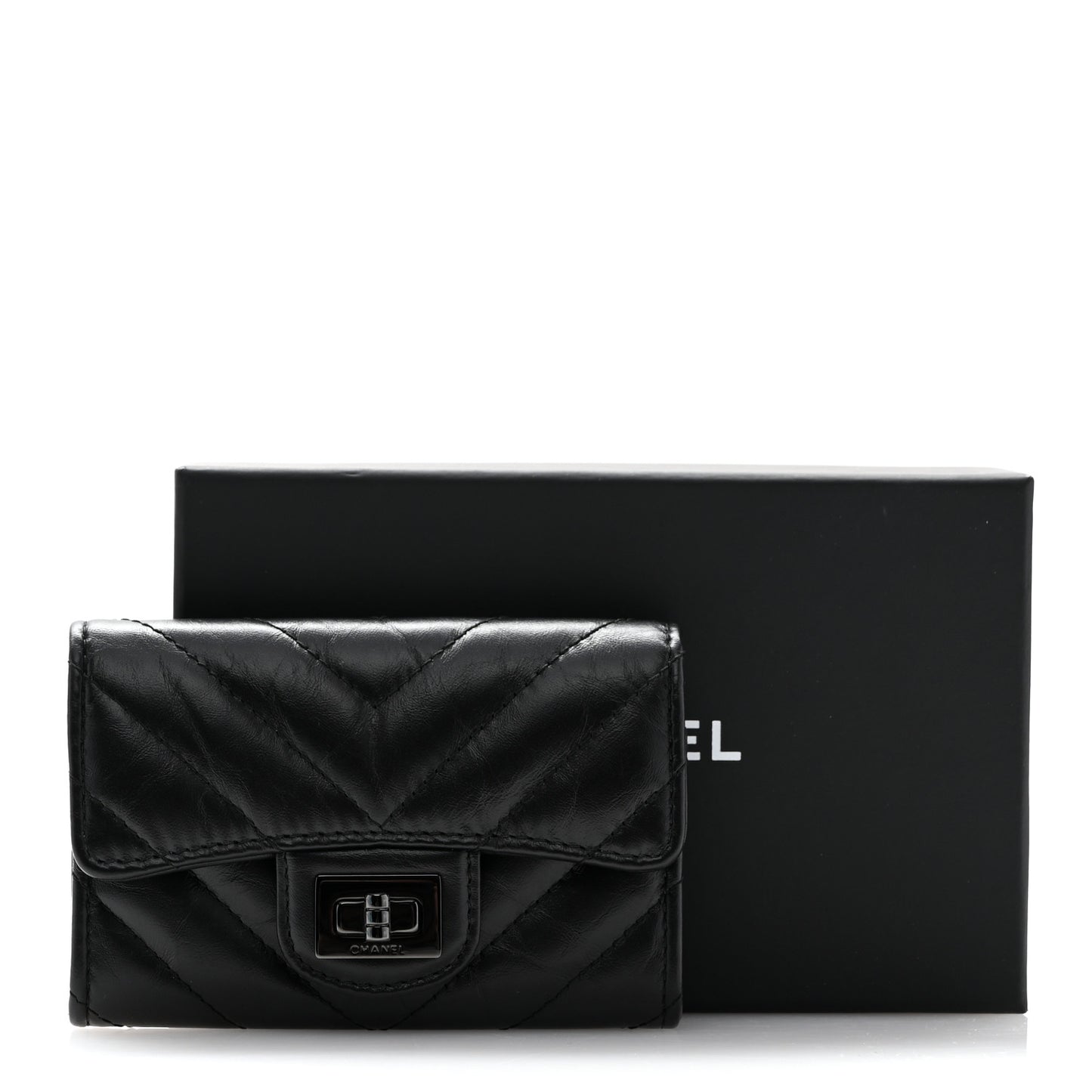 Aged Calfskin Chevron Quilted Reissue Flap Card Holder So Black