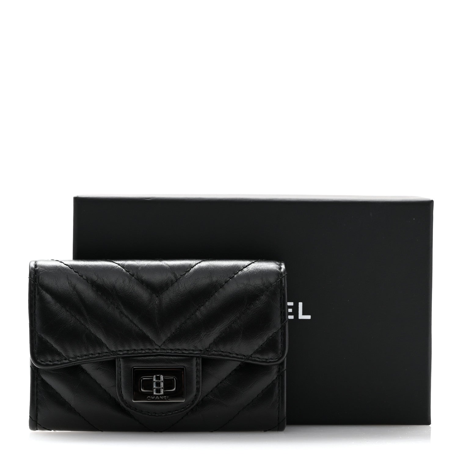 Chanel Aged Calfskin Chevron Quilted Reissue Flap Card Holder So Black 9 of 9